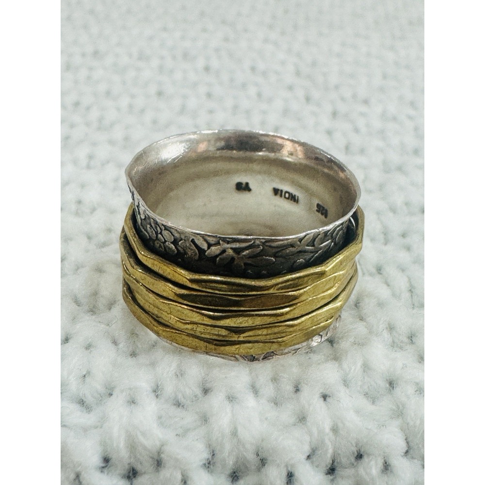 YS 925 Sterling Silver Brass Mixed Metal Floral Spinner Ring Size 9